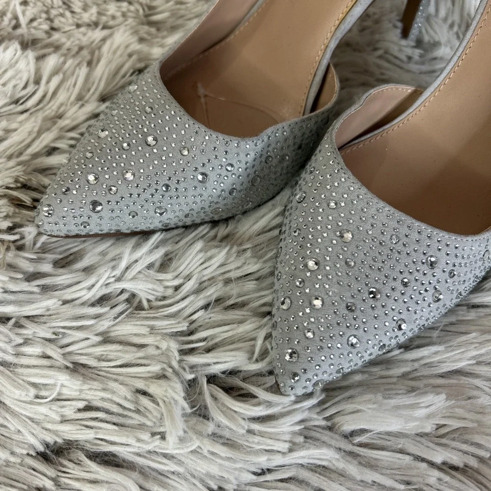 BCBG‎ Generation Silver Rhinestone Glitter D'orsay Stiletto Pointed Toe Sz 7.5